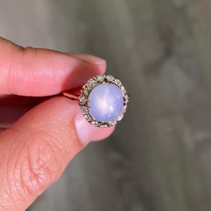 Vintage Star Sapphire Diamond Halo 14K Gold Ring