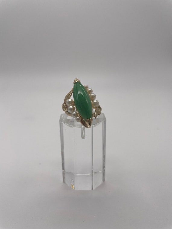 Jade Ring with Pearls 14k Yellow Gold - image 1