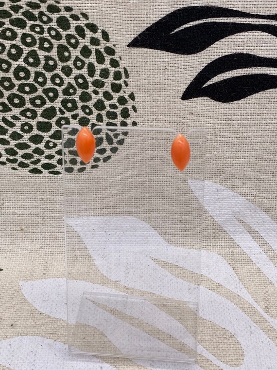 Marquise Pink Coral Stud Earrings 14k Gold