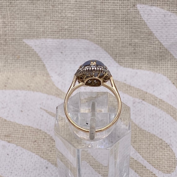 Vintage Star Sapphire Diamond Halo Ring - image 4