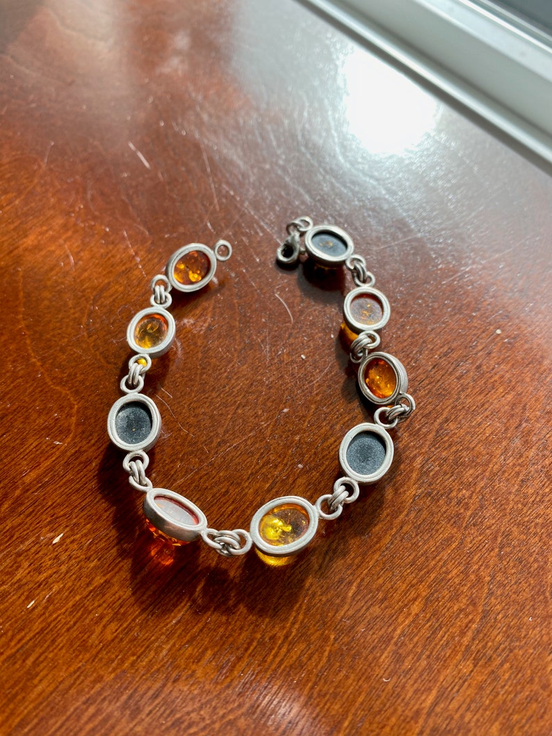 Vintage Sterling Silver Amber Bracelet image 5