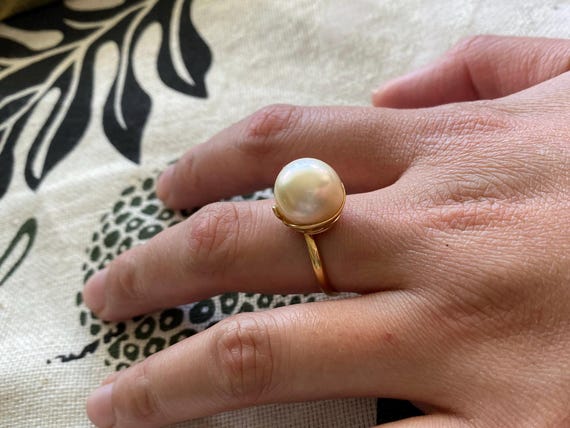 Vintage South Sea Pearl Ring Set in 18k Yellow Gold Etsy
