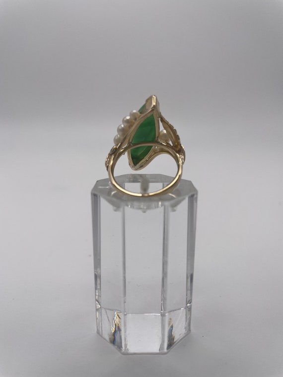 Jade Ring with Pearls 14k Yellow Gold - image 4