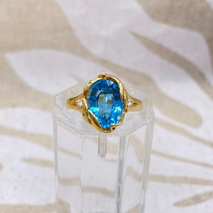 14k Yellow Gold Light Blue Topaz Ring with Diamonds