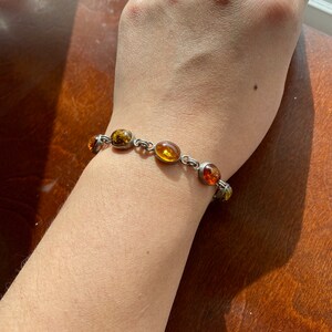 Vintage Sterling Silver Amber Bracelet image 2