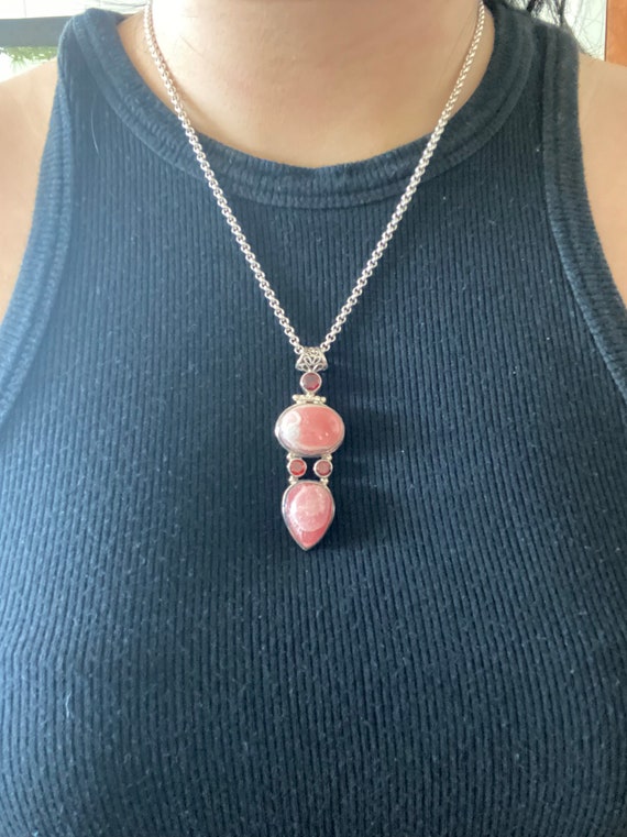 Rhodochrosite and Garnet Sterling Silver Pendant … - image 2