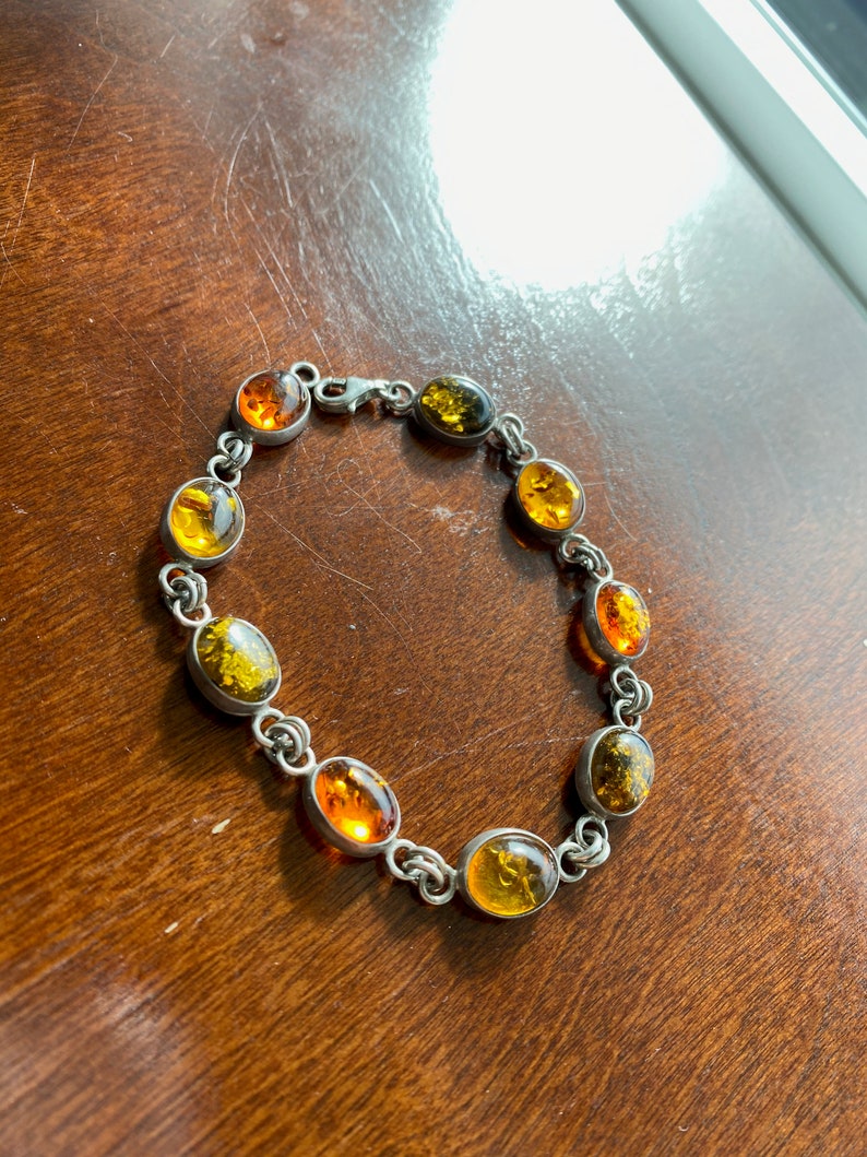 Vintage Sterling Silver Amber Bracelet image 4