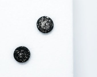 Black circle earrings, minimalist black stud earrings, ceramic black stud earrings, black circle studs, black ceramic studs, shiny earrings