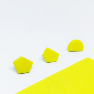 Modern yellow earrings, Modern yellow minimalist studs, Yellow geometric statement earrings, Geometric earring set of 3, Yellow clay studs image 1
