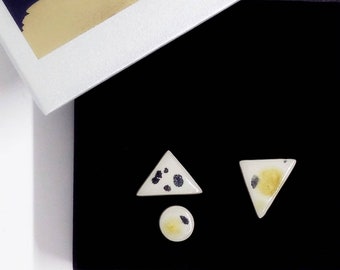 Geometric earrings, ceramic earrings, triangle stud earrings set, geometric ceramic earrings set, mix trio stud set, stylish stud earrings