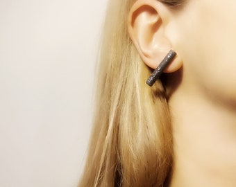 Black Bar Studs, Bar Stud Earrings, Black Tiny Earrings, Line Stud Earrings, Geometric Clay Earring, Minimalist Studs, Geometric Black Studs