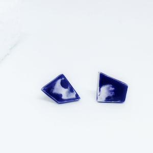 Modern Blue Stud Earrings, Blue Minimalist Geometric Studs, Blue Geometric Statement Earrings, Blue ceramic studs, Blue Square Stud Earrings image 1