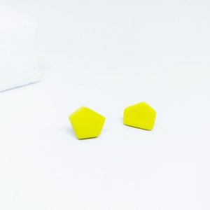 Modern yellow earrings, Modern yellow minimalist studs, Yellow geometric statement earrings, Geometric earring set of 3, Yellow clay studs image 2