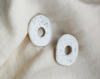 Statement Clay Hoop Earrings, White Ceramic Hoop Earrings, White Clay Hoop Earrings, Modern Shape Stud Earrings, Modern Ceramic Earrings