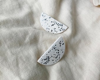White Half Moon Earrings, Half Moon Ceramic Earrings, White Half Moon Studs, Semicircle White Earrings, Large Semicircle Clay Post Earrings