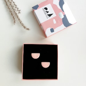 Pink Half Moon Earrings, Half Moon Ceramic Earrings, Pink Half Moon Studs, Semicircle Pink Earrings