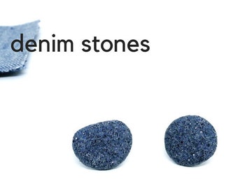 Denim Stud Earrings, Jeans Stud Earrings, Denim Stone Studs, Denim Round Earrings, Blue Round Earrings, Blue Ceramic Studs, jeans earrings