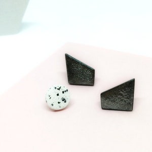 Modern black earrings, Modern black minimalist geometric studs, Black geometric statement earrings, Geometric earring set of 3, ceramic stud image 1