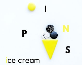 Geometric pins, Ceramic pins, Clay pins, Ice cream pins, Original handmade pins, Minimalist pins, Clay Brooch, Ice cream brooch, Modern pin