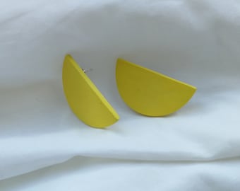 Yellow half moon earrings, Half moon ceramic earrings, Yellow half circle earrings, Semicircle yellow earrings, Big semicircle clay earrings