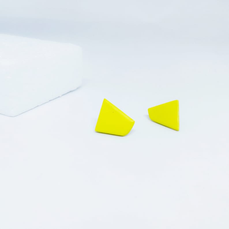 Yellow Clay Earrings Modern Yellow Earrings Polygon Studs Yellow silver post earrings Yellow Ceramic Earrings Yellow Statement Earrings