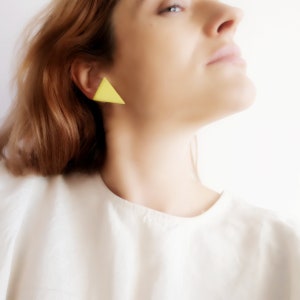 Big Yellow Triangle Earrings, Big Yellow Stud Earrings, Yellow Ceramic Studs, Yellow Ceramic Earring, Oversized Yellow Earrings, Yellow Post image 9