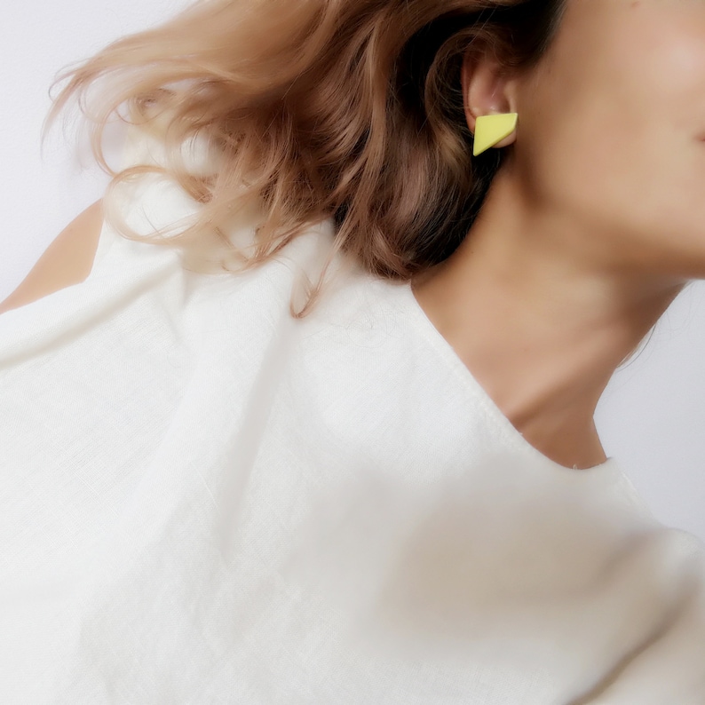 Yellow Clay Earrings Modern Yellow Earrings Polygon Studs Yellow silver post earrings Yellow Ceramic Earrings Yellow Statement Earrings