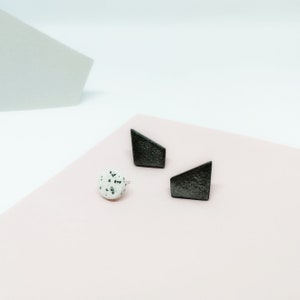 Modern black earrings, Modern black minimalist geometric studs, Black geometric statement earrings, Geometric earring set of 3, ceramic stud image 3