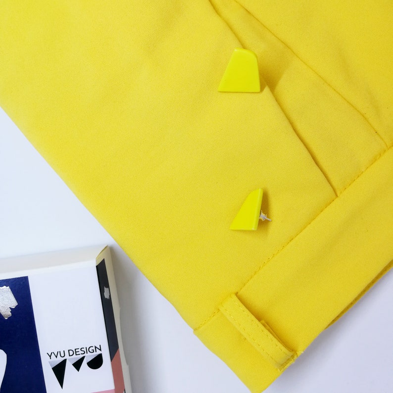 Yellow Clay Earrings Modern Yellow Earrings Polygon Studs Yellow silver post earrings Yellow Ceramic Earrings Yellow Statement Earrings