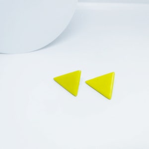 Big Yellow Triangle Earrings, Big Yellow Stud Earrings, Yellow Ceramic Studs, Yellow Ceramic Earring, Oversized Yellow Earrings, Yellow Post image 2