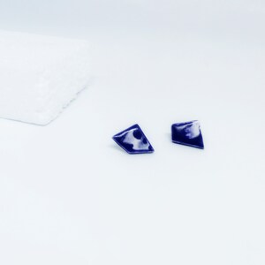 Modern Blue Stud Earrings, Blue Minimalist Geometric Studs, Blue Geometric Statement Earrings, Blue ceramic studs, Blue Square Stud Earrings image 3