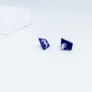 Modern Blue Stud Earrings, Blue Minimalist Geometric Studs, Blue Geometric Statement Earrings, Blue ceramic studs, Blue Square Stud Earrings image 4