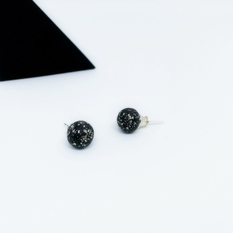Minimalist Black Stud Earrings Black Ball Earrings Black Etsy