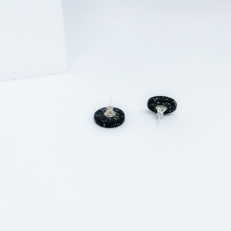 Black circle earrings, minimalist black stud earrings, ceramic black stud earrings, black circle studs, black ceramic studs, shiny earrings image 7