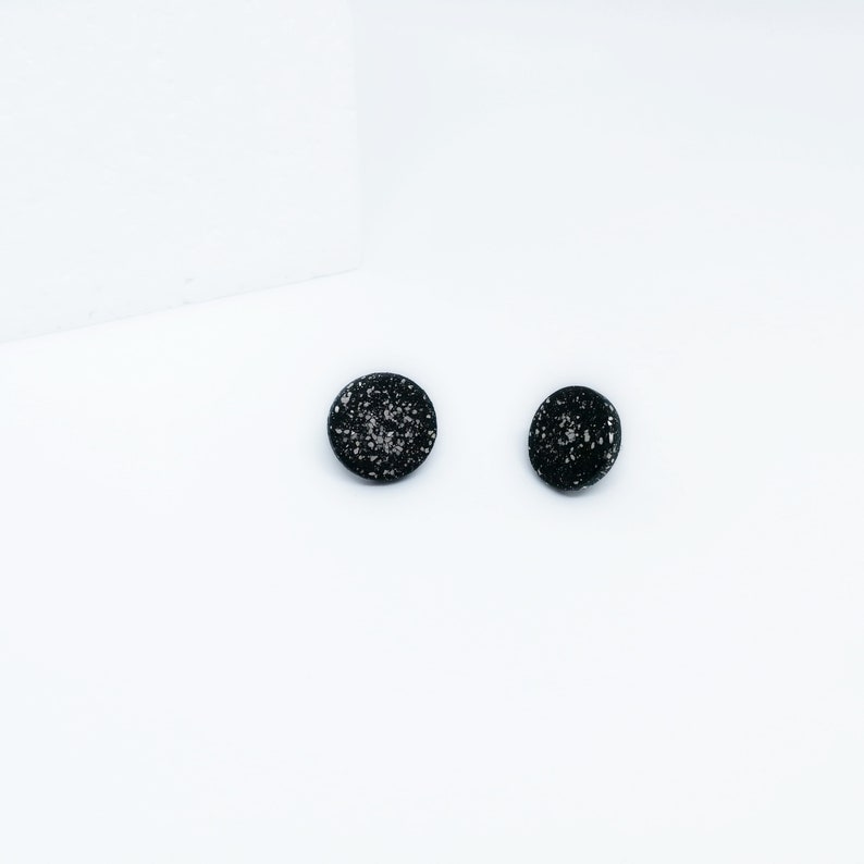 Black circle earrings, minimalist black stud earrings, ceramic black stud earrings, black circle studs, black ceramic studs, shiny earrings image 6