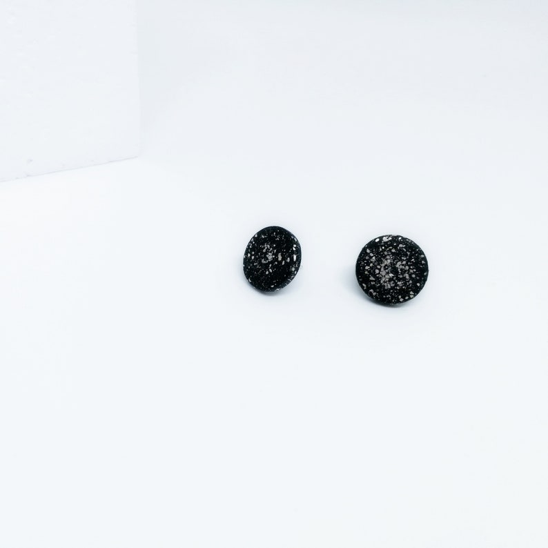 Black circle earrings, minimalist black stud earrings, ceramic black stud earrings, black circle studs, black ceramic studs, shiny earrings image 5