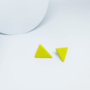 Big Yellow Triangle Earrings, Big Yellow Stud Earrings, Yellow Ceramic Studs, Yellow Ceramic Earring, Oversized Yellow Earrings, Yellow Post image 3