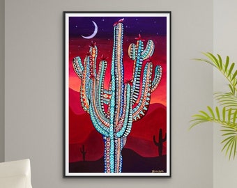 Saguaro Sunset - desert cactus giclee print of original painting