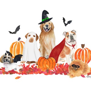 Halloween Dog Tea Towel Watercolor dogs in halloween costumes fall decor and gift image 5