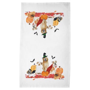 Halloween Dog Tea Towel Watercolor dogs in halloween costumes fall decor and gift image 1