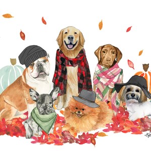 Watercolor Fall Dog Tea Towel, Festive and fun for dog lovers and cute fall autumn home decor and gifts image 5