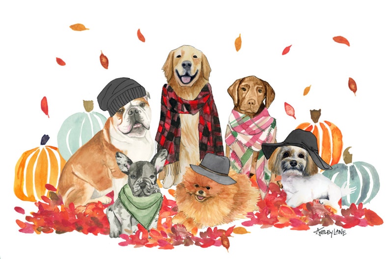 Watercolor Fall Dog Tea Towel, Festive and fun for dog lovers and cute fall autumn home decor and gifts image 5