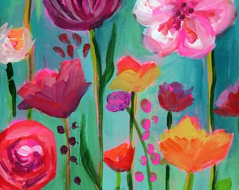 colorful wildflower original painting in acrylic named Floral Abyss