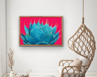 Giclée Fine Art Print of Turquoise Fire Blue Agave with Gold Leaf by Art by Ashley Lane