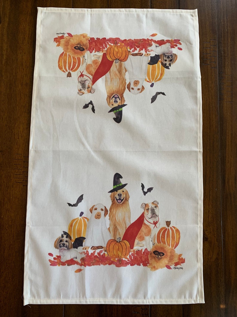 Halloween Dog Tea Towel Watercolor dogs in halloween costumes fall decor and gift image 4