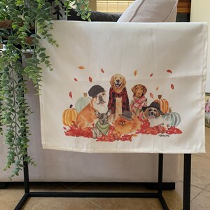Watercolor Fall Dog Tea Towel, Festive and fun for dog lovers and cute fall autumn home decor and gifts image 3