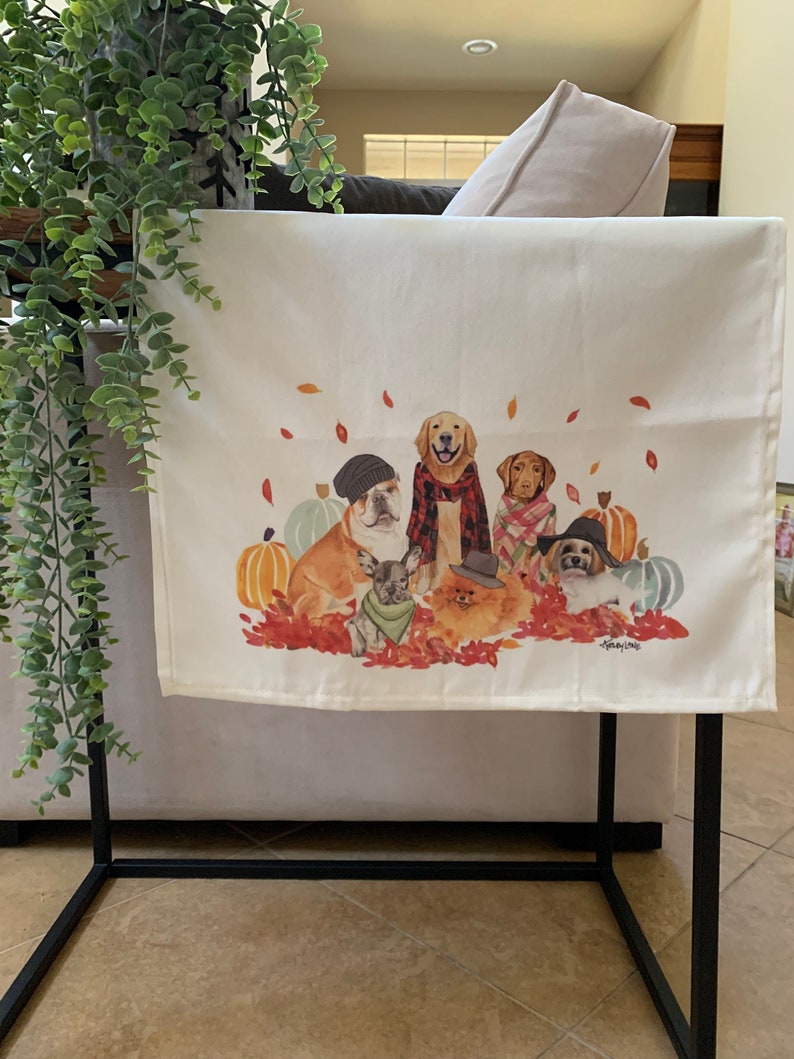 Watercolor Fall Dog Tea Towel, Festive and fun for dog lovers and cute fall autumn home decor and gifts image 3