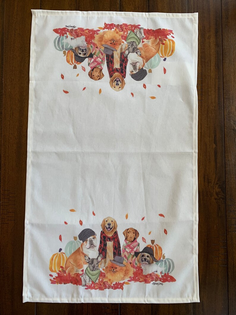 Watercolor Fall Dog Tea Towel, Festive and fun for dog lovers and cute fall autumn home decor and gifts image 4