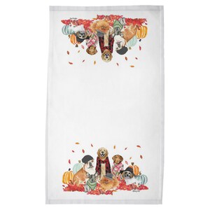 Watercolor Fall Dog Tea Towel, Festive and fun for dog lovers and cute fall autumn home decor and gifts image 1