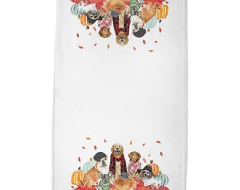 Watercolor Fall Dog Tea Towel, Festive and fun for dog lovers and cute fall autumn home decor and gifts